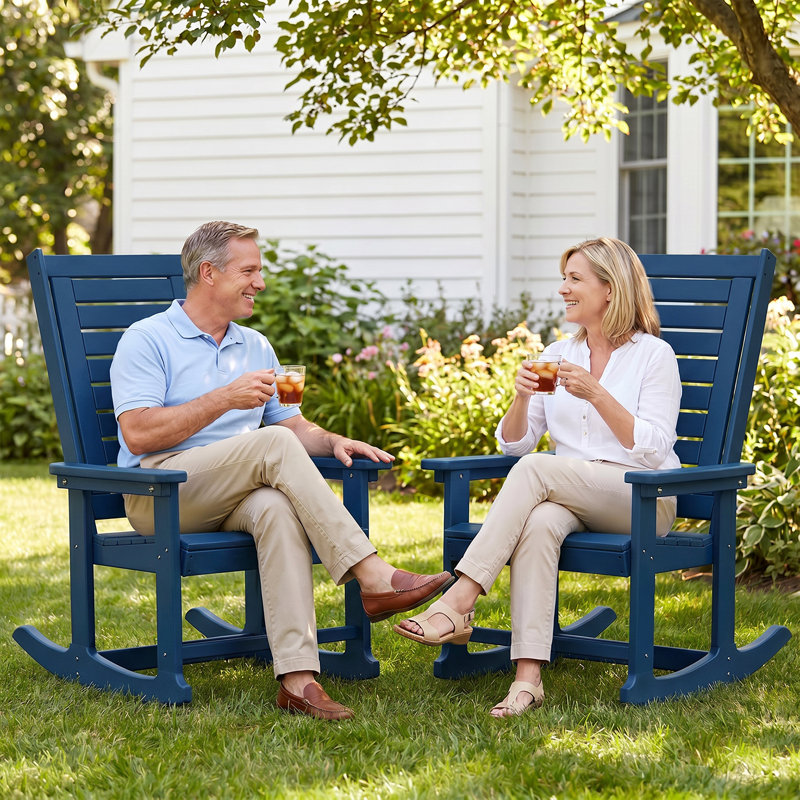 Chaise berçante d'extérieur en PEHD, Bleu