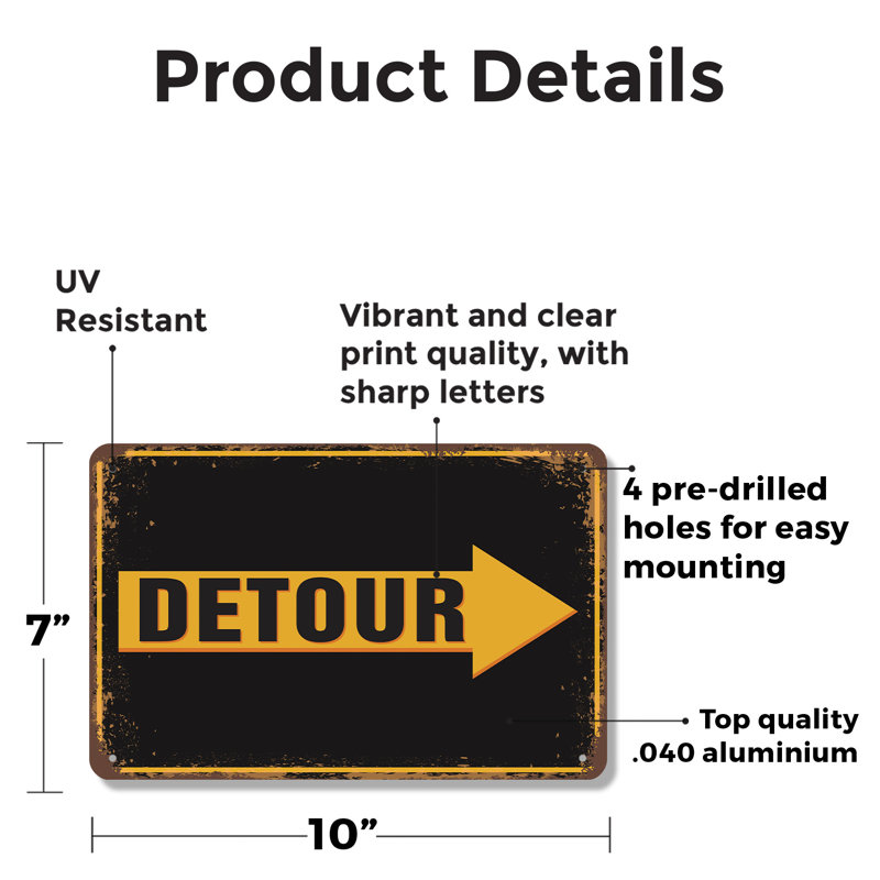 Enseigne de fantaisie en aluminium 7 po x 10 po Detour Street (paquet de 2)