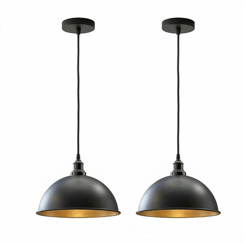 1 - Light Dome Pendant, Black inner Gold, No