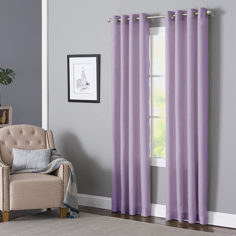 Wein Polyester / Cotton Light-Filtering Solid Color Curtain Panel with Grommet Top, 50" x 95", Purple