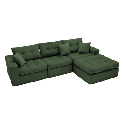 Corduroy Corner Chaise Compression Sofa Bed, L-Shaped Sectional Couch with High-Density Sponge, No-Assembly Required Convertible Sofa for Living Room, Apartment, Guest Room