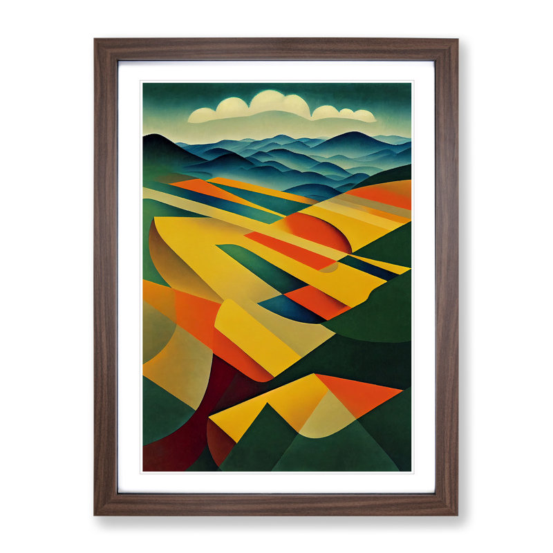 Abstract Landscape Meadow No.4 - Framed Print, 46cm H x 34cm W x 2cm D, Walnut Framed