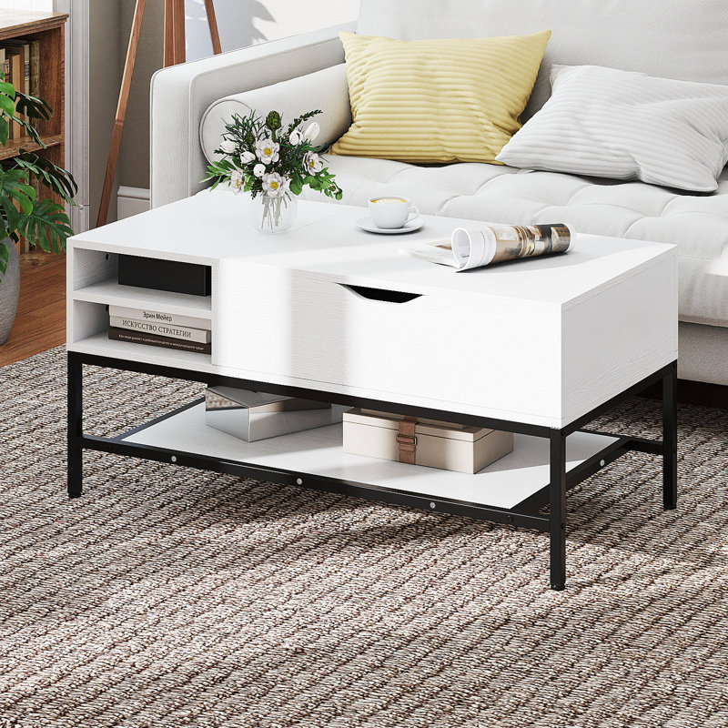Lift Top Coffee Table with Storage, White