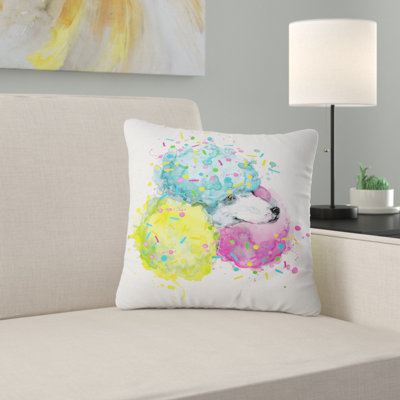 Mignon chien blanc avec des sphères colorées - oreiller imprimé animal