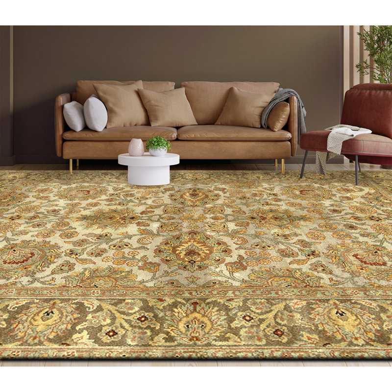 Tapis brun clair et brun de haute qualité noué à la main