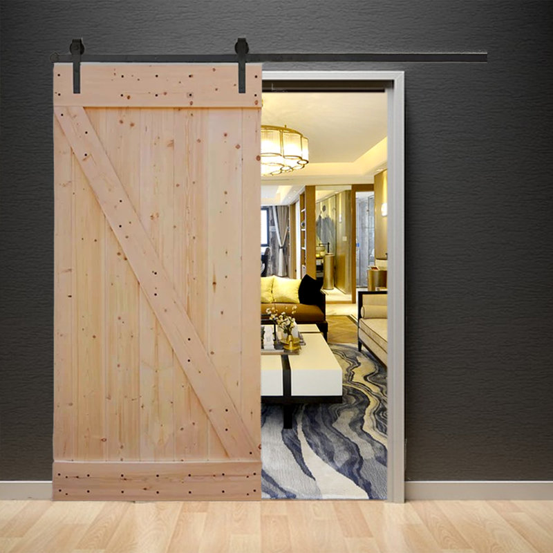 Porte de grange noueux en bois sans finition avec ensemble de quincaillerie d’installation