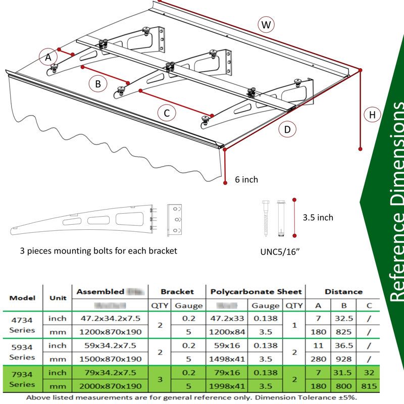 Auvent de porte et fenêtre de construction 79 po x 34 po - Pare-étincelles en aluminium de qualité en polycarbonate et construction carrée, Upf80 + pour l'espace extérieur