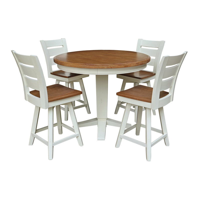 Solid Wood Top Dining Set, Noyer blanc / écorce
