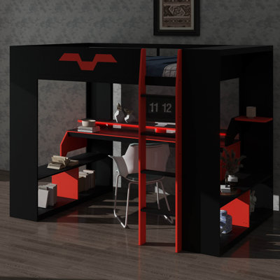 Full Size Wooden Loft Bed Featuring Power Sockets & USB/Type-C Connectors, Integrated Cable Organization, And Soft Lighting