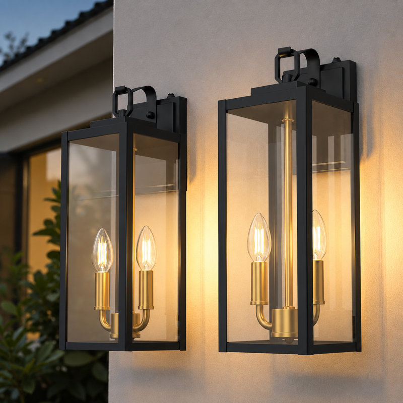 Lanterne d'extérieur DEL Dusk to Dawn , Noir mat / Or, H 18,1 po x l 5,9 po x P 5,9 po