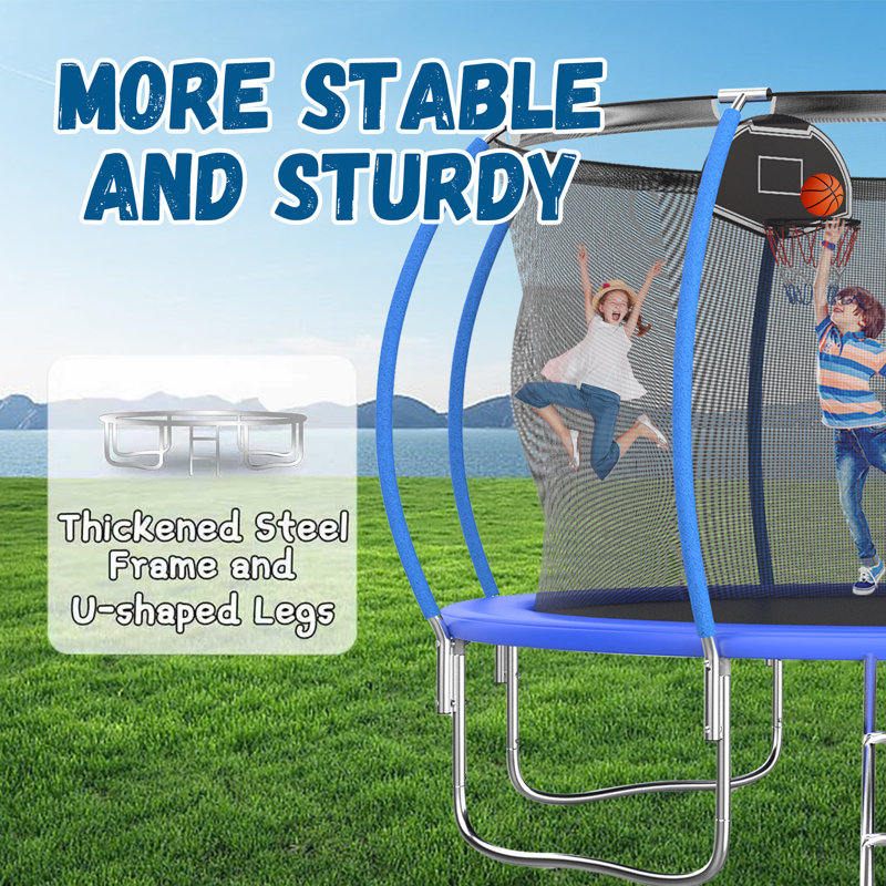 12FT Round Backyard Tranpoline with Safety Enclosure Net and T-Hook for Kids and Adults