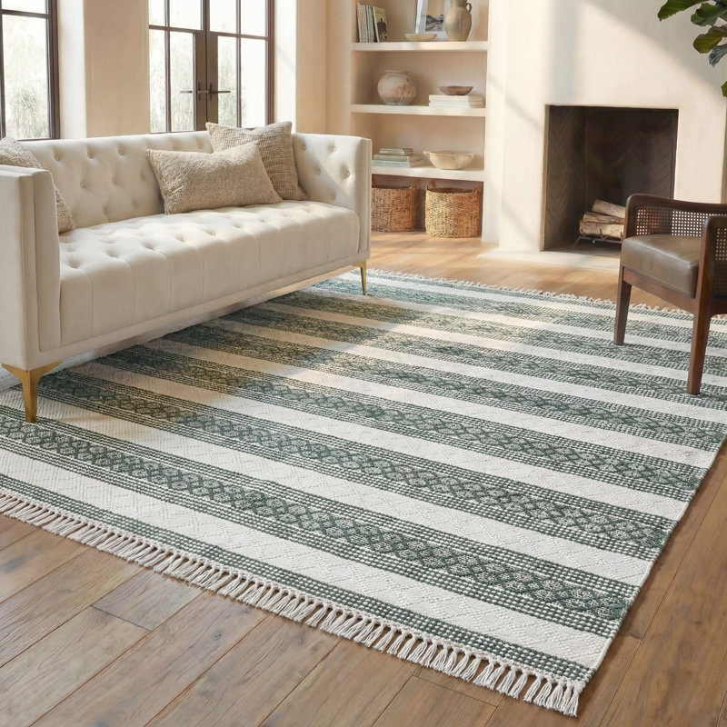 Tapis rayé en laine Natura, Rectangle 8 pi x 10 pi