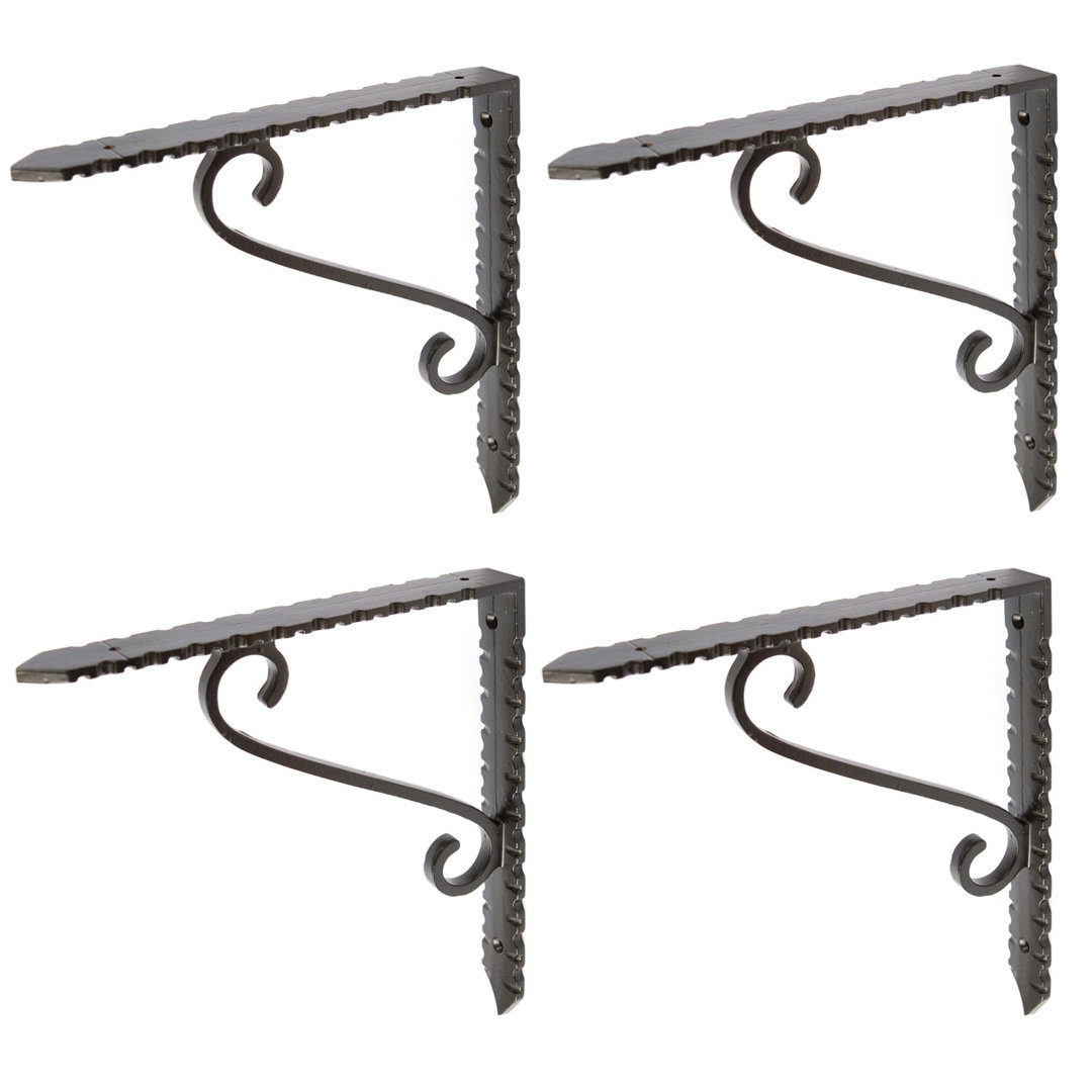 Hammer & Tongs - Notched Scroll Iron Shelf Bracket - D205mm - Black
