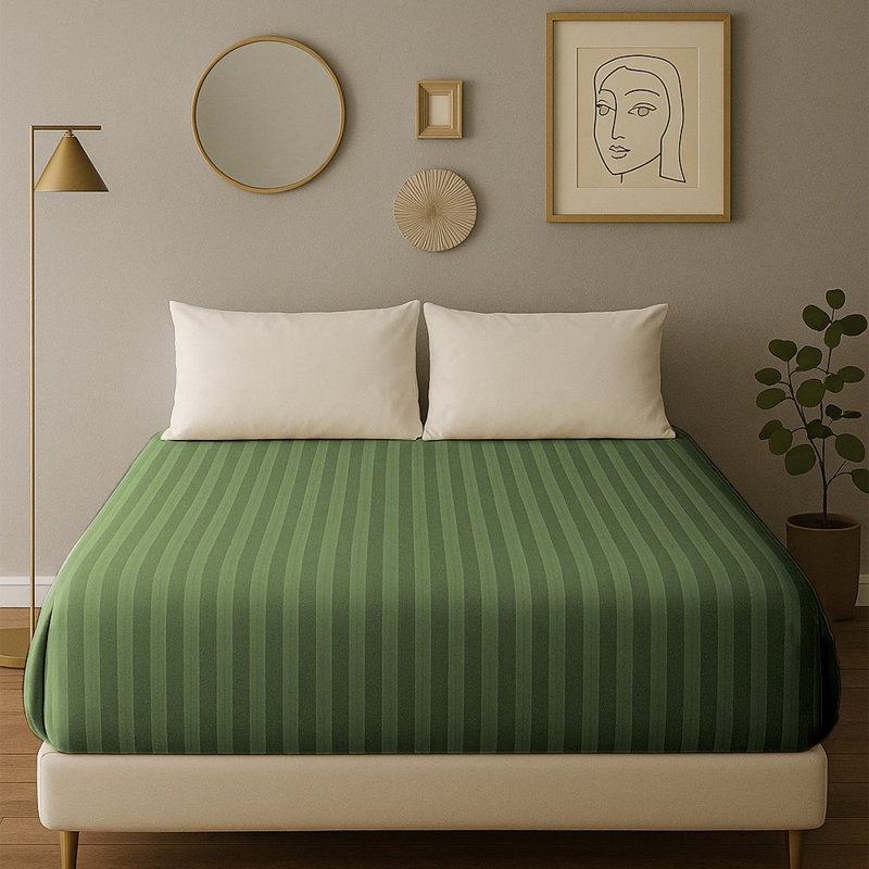 40cm Deep Pocket Microfiber Stripe Fitted Sheet, Olive Green, Super King (6')