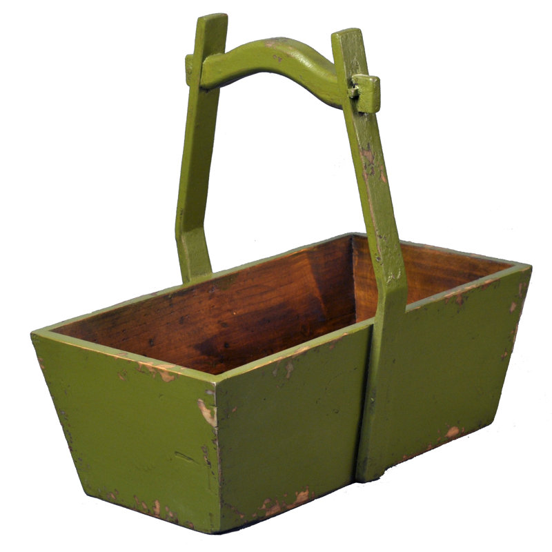 Jardinière rectangulaire avec manche en bois, vert
