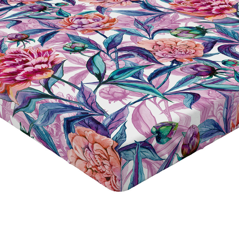 Drap-housse Ambesonne, Indigo, rose pâle, lilas / floral, Drap-housse de taille double