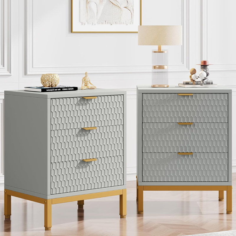 Becnel 19.7'' W Nightstand, Gray/Gold