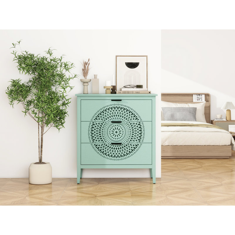 14,8 po Largeur de la commode à 3 tiroirs avec design charmant - Armoire pour entrée, chambre à coucher, salon 31,24, Bleu