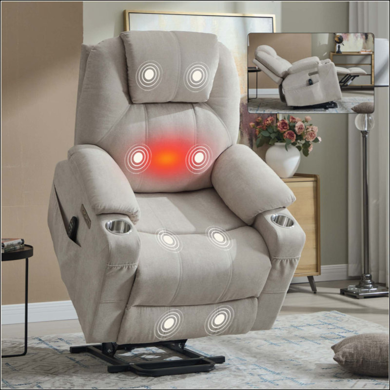 Up To 350 LBS Polyester Power Lift Recliner Chair, Heavy Duty Motion Mechanism With 8-Point Vibration Massage And Lumbar Heating, USB And Type-C Ports, Stainless Steel Cup Holders