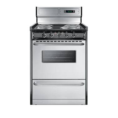 BRAVO KITCHEN 24-in Smooth Surface 4 Elements 2.9-cu ft Slide-in Electric  Range (Stainless Steel) in the Single Oven Electric Ranges department at
