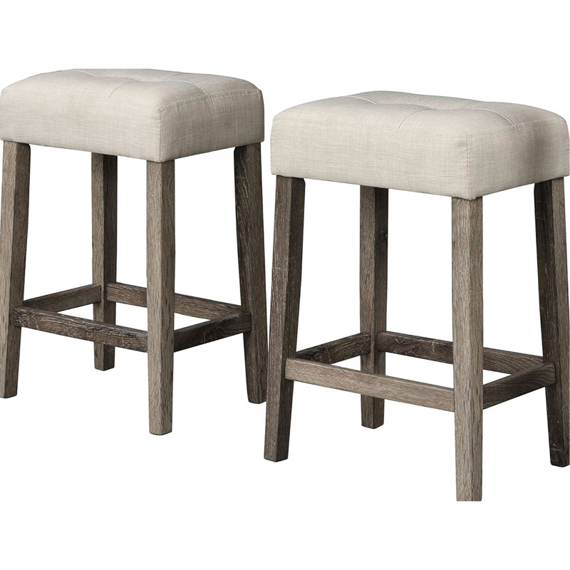Table de salle à manger rustique 3 pièces: table en bois massif avec prise électrique, 2 tabourets revêtus de lin au design transitionnel pour les espaces et l'électricité, mélange de pièces
