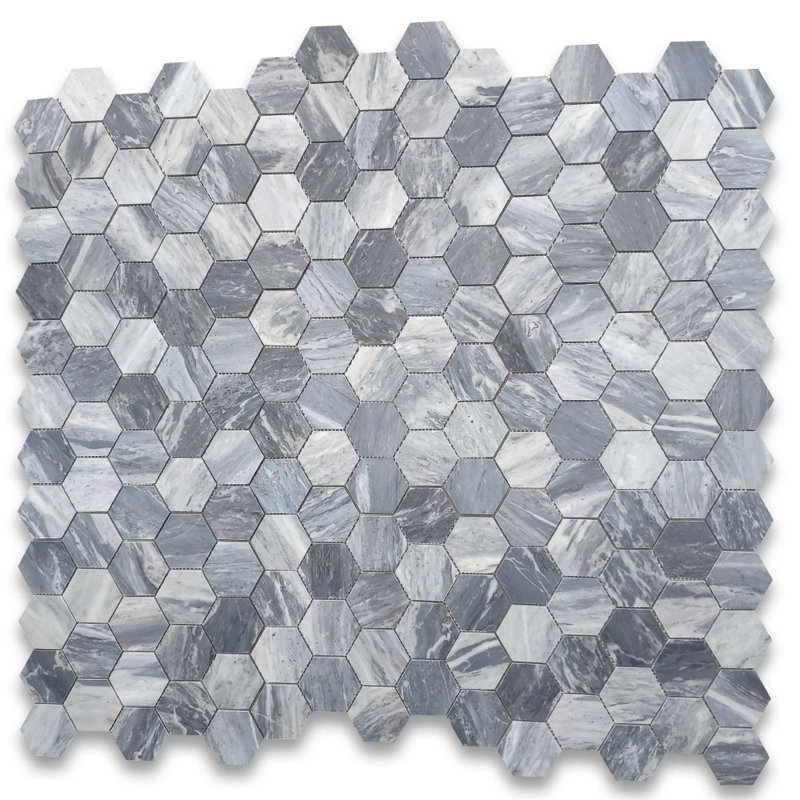 Carreau de mosaïque en marbre nid d'abeille 11 po x 12 po Bardiglio, Gris clair