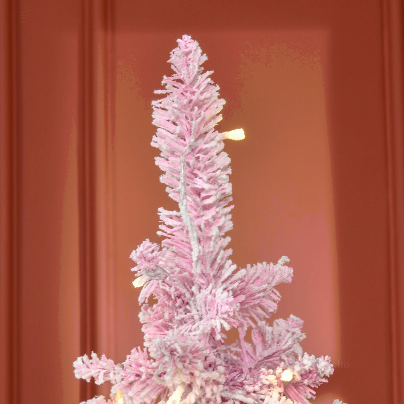 Arbre de Noël artificiel enneigé 6 pi avec forme de crayon, branches de pin réalistes, lumières DEL chaudes, ouverture automatique