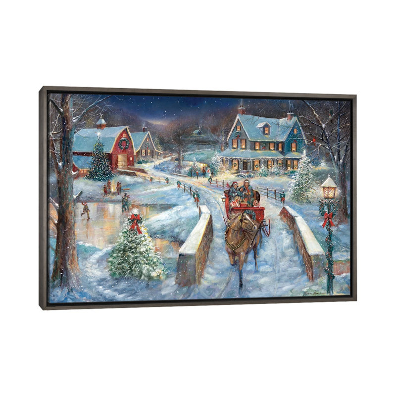 «Evening Sleigh Bells» par Ruane Manning - reproduction d'art, H 18 po x l 26 po x P 1,5 po, Toile avec cadre gris, Aucun mat