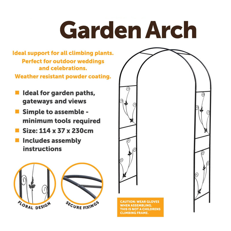 114cm W x 37cm D Metal Arbour in Black