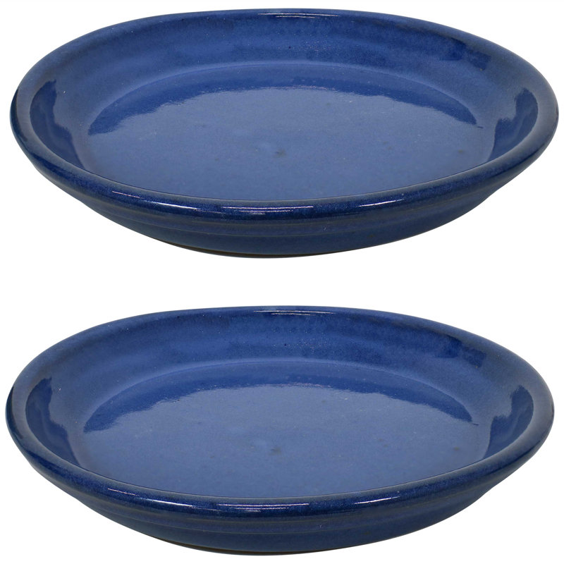 Ensemble de 2 pots à fleurs ronds en céramique émaillée - Convient à des jardinières de 9 po - Bleu, bleu