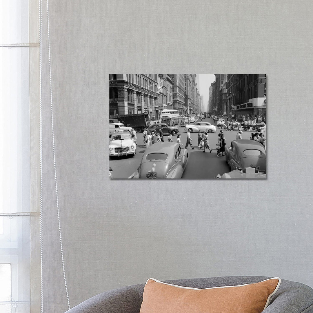 1940s-1950s Street Scene Crowds Traffic Intersection Fifth Avenue & 14Th Street Manhattan NY New York City - Wrapped Canvas Print