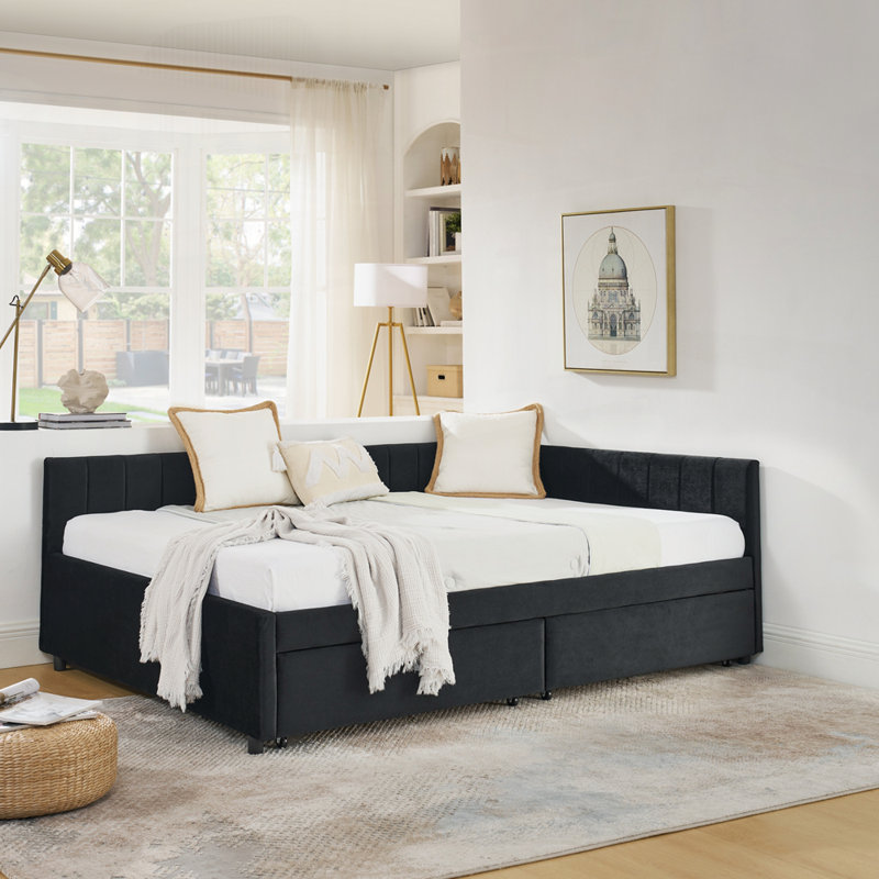 Luxueux canapé-lit capitonné en velours avec rangement et conception ergonomique, Black
