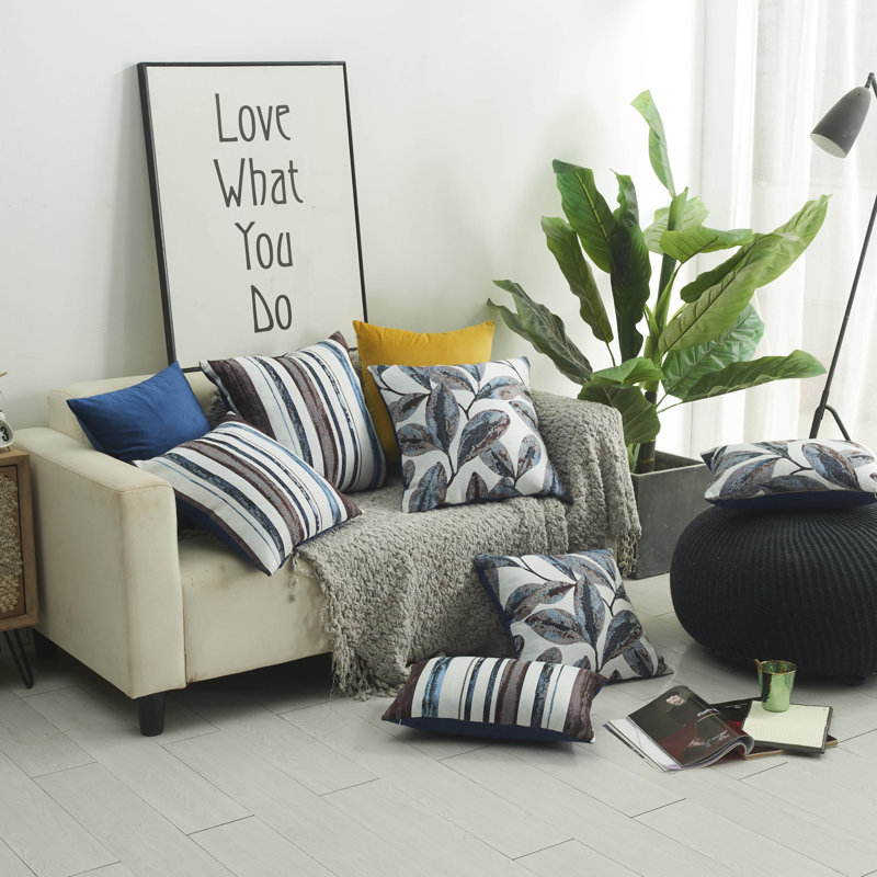 Striped Pillow Cover, Mustard; Blue