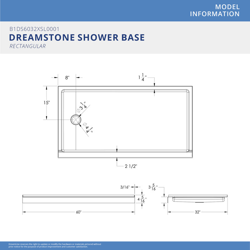 Cabine de douche et base 60 po x l 32 po x H 84 po Dreamstone