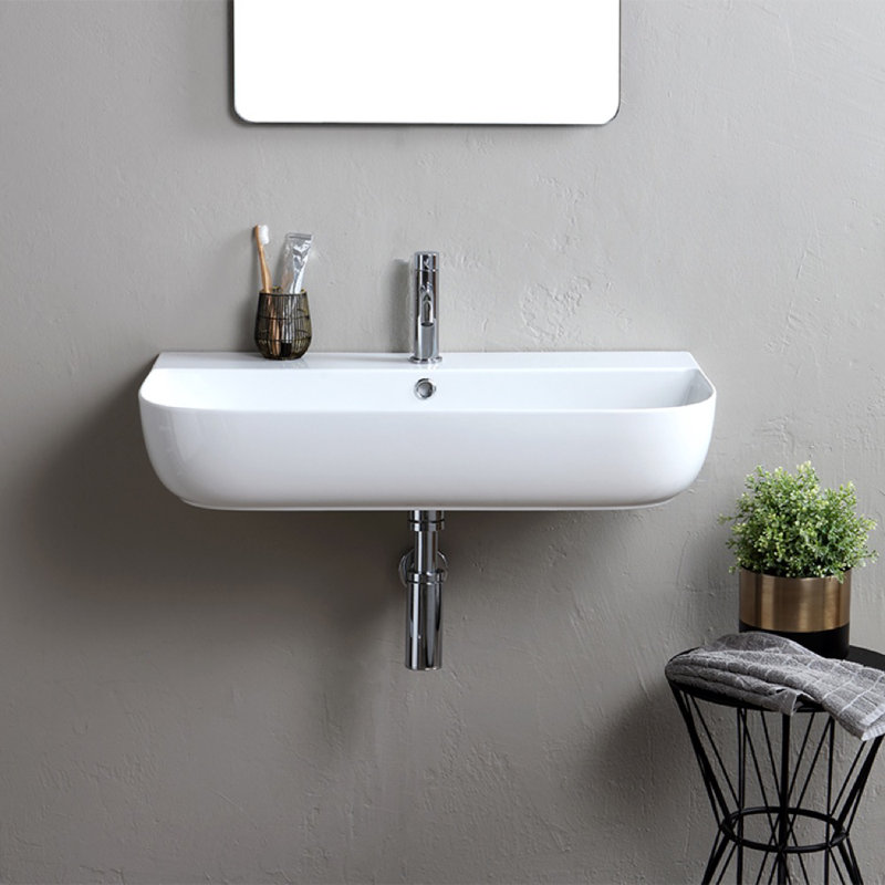Scarabeo By Nameeks 16.6'' White Ceramic Rectangular Bathroom Sink with Overflow, One Hole