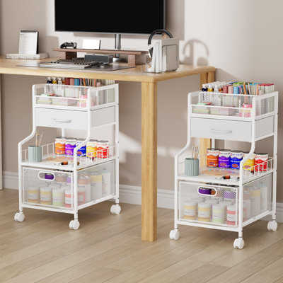 Mobile Storage Cart With Drawers And Adjustable Dividers - Rolling Utility Cart Organizer For Office, Craft Room, Studio And Art Supplies