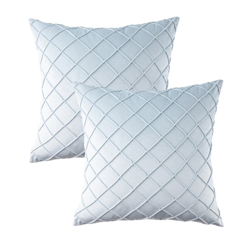 Square 18" Velvet Throw Pillow, Diamond Textured Decorative Pillows, Light Blue, Pillow Cover Only - No Insert