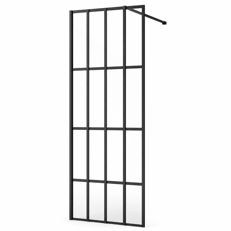 Cadre noir ZHOWI avec porte de douche à l'italienne 34 po x 72 po, panneau de douche en verre trempé 4 pièces, cabine de douche sans cadre