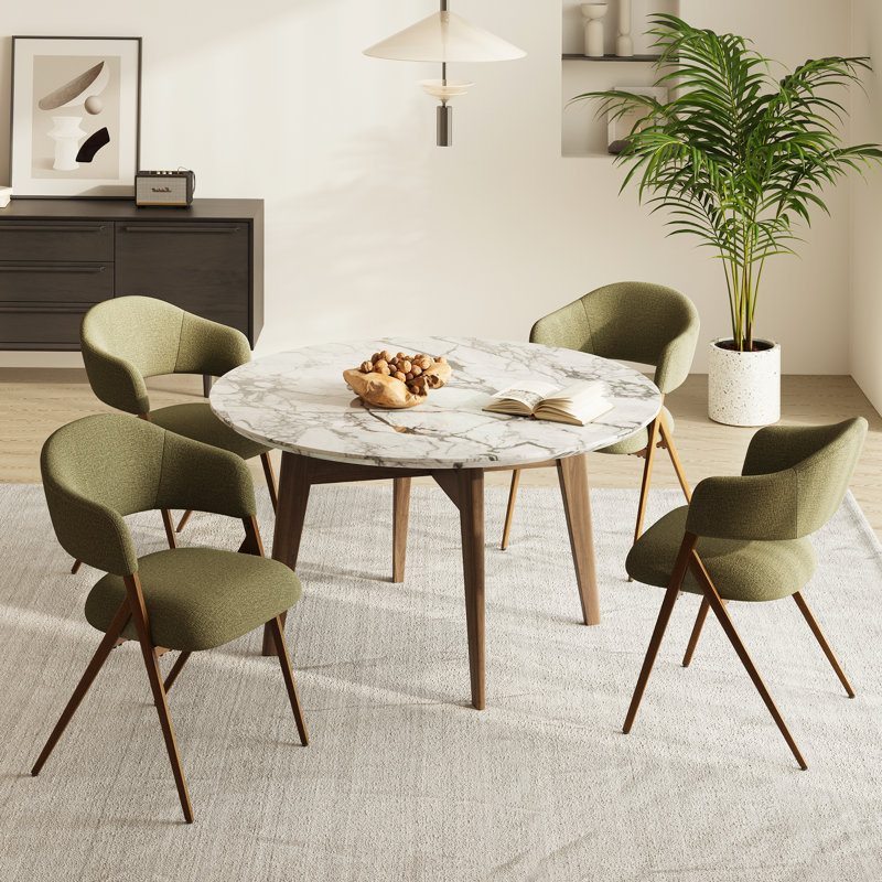 Upholstered Dining Chair Metal ArmChair With Backrest, Green