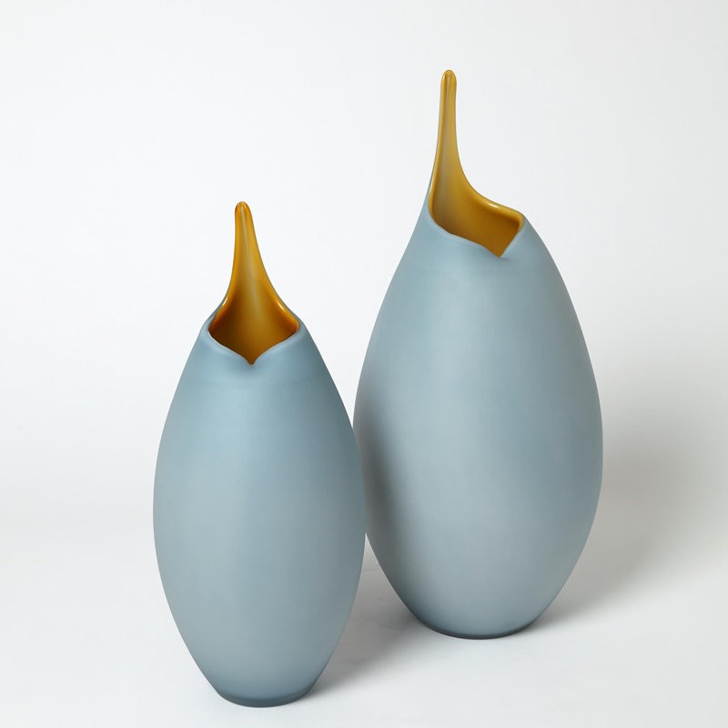 Frosted Vase w/Amber Casing, 18.25" H x 7.25" W x 7.25" D, Blue