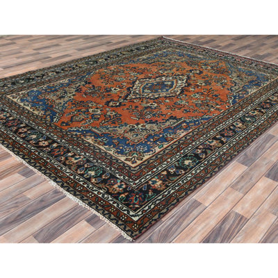 Tapis oriental 7 po x 4 po x 10 po de couleur rouille d'aspect usé vieilli en laine nouée à la main Bibikabad ciselée à la main DB2AB9AC235848479452616762B9BA80
