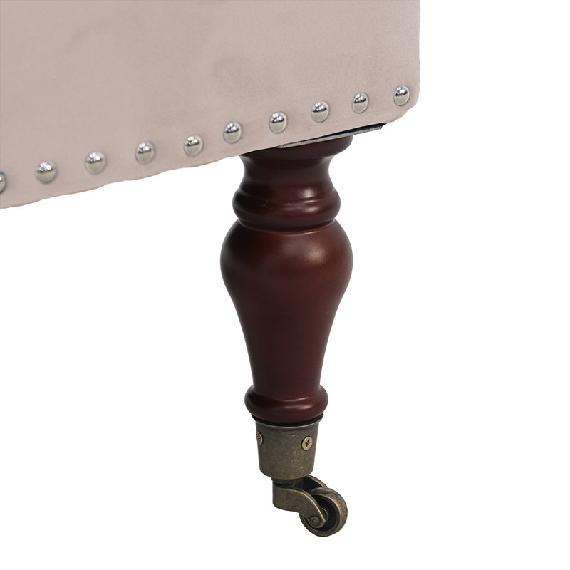 Bakri 34" Wide Nailhead Trim Tufted Square Upholstered Ottoman, Beige 100% Polyester