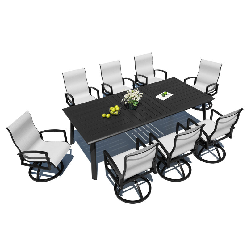 8 - Person Aluminum Patio  Dining Set with Sunbrella Swivel Rocking Dining Armchairs, Augustine Oyster