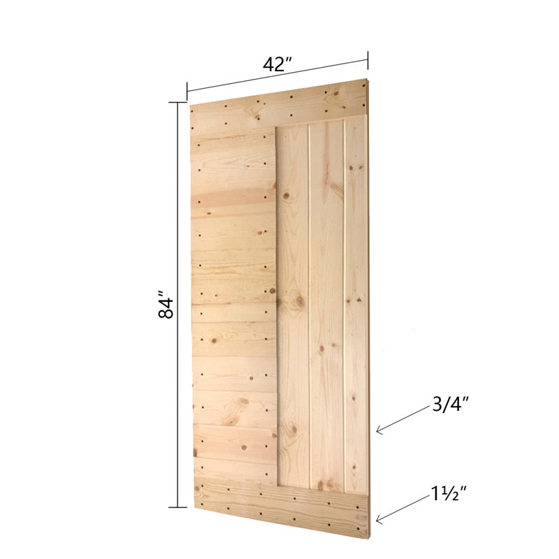 Unfinished Solid Knotty Pine Sliding Barn Door Kit with Black Hardware