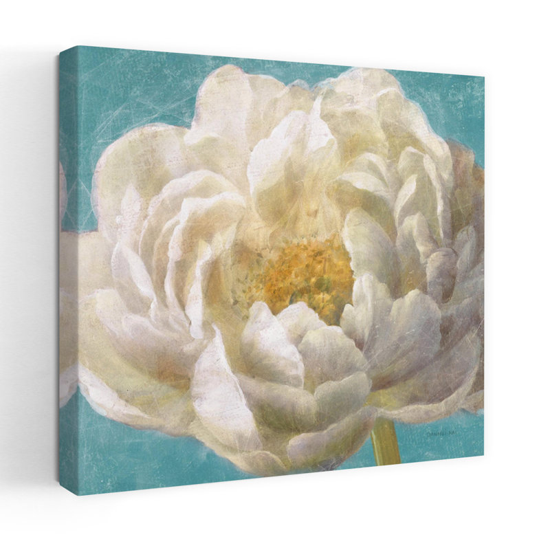 Art traditionnel en fleurs avec fleurs bleues, H 18 po x l 18 po