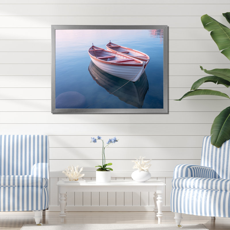 Dériveur, bateau, tranquillité, coucher de soleil pastel I, H 16 po x l 32 po x P 1 po, Cadre photo argenté
