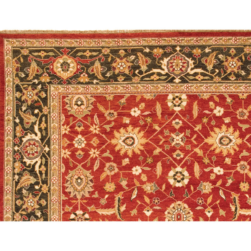 Wool Oriental Area Rug in Red/Beige/Dark Green, Rectangle 4' x 6'