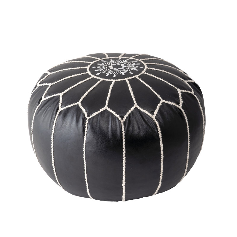 Faux Leather Pouf, Black Faux Leather