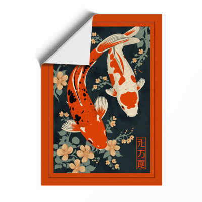 Koi and Blossoms Japandi - Framed Print