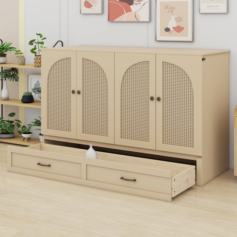 Murphy Bed With Large Drawers, Gold, Full / Double